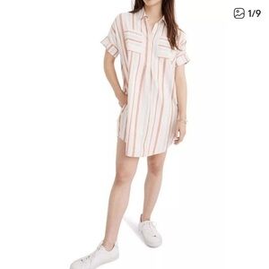Madewell Courier Stripe Linen & Cotton Popover Dress — XS